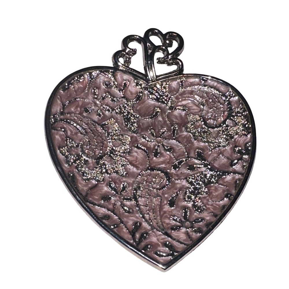 Cynthia Rowley Heart Trinket Tray Silver Purple Embossed Decor 4x4